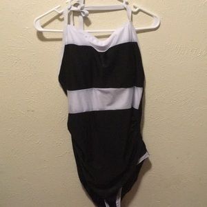 Black and white halter type swimsuit